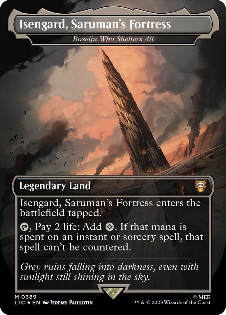 Isengard, Saruman's Fortress - Boseiju, Who Shelters All (Borderless) (Surge Foil Realms and Relics) [The Lord of the Rings: Tales of Middle-Earth Commander]